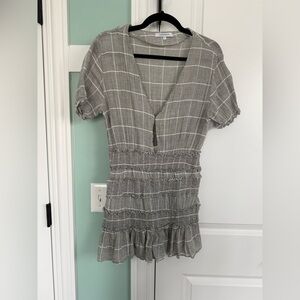 Olivaceous Gray Plaid Mini Dress